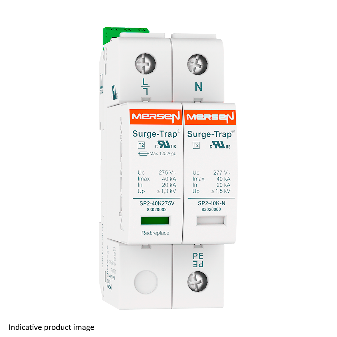 83230134 - SPD Type 2+3, 20kA, Uc275V, LCF, 2+0 TNS, 2 Poles, 2 Modules, Pluggable